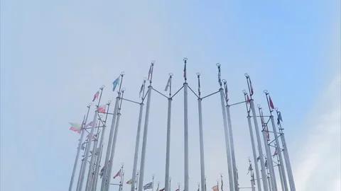 Flags of different countries against the sky timelapse 스톡 동영상 87219561