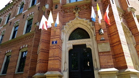 Flags Of Different Countries On The Building In Krakow Stock Footage 111407982