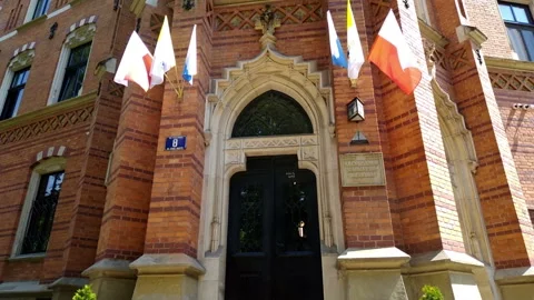 Flags Of Different Countries On The Building In Krakow Stock Footage 111407983