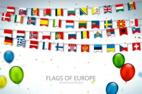 Flags of different countries of europe, balloons Stock Illustration