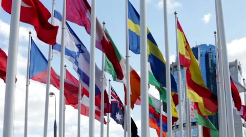Flags of different countries flapping in wind 스톡 동영상 54716632