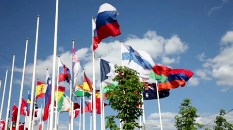 Flags of different countries flapping in wind Video stock 56492580