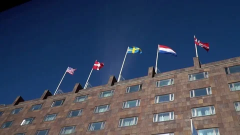 Flags of different countries flutter in the wind Stock Footage 147242008