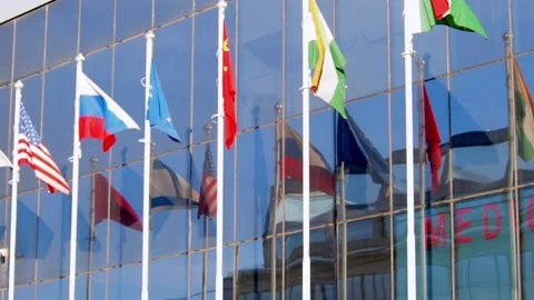 Flags of different countries fluttering in the wind. Stock Footage 171067435