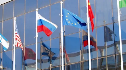 Flags of different countries fluttering in the wind. Stock Footage 171067439
