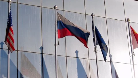 Flags of different countries fluttering in the wind. Stock Footage 171067440