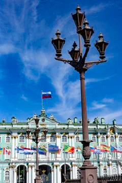 Flags of different countries at the Hermitage Stock Photos