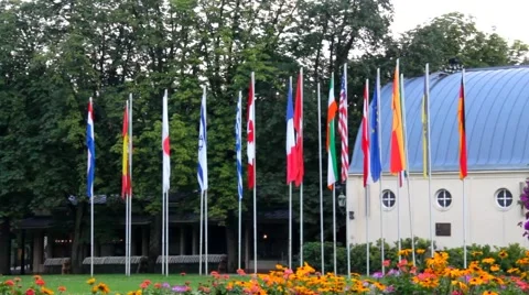 Flags Of Different Countries Near Casino In Baden-Baden, Germany Stock Footage 43147190