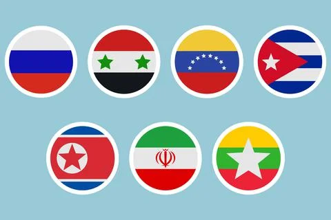 Flags of different countries. A set of stickers on a white backing. Illustrazione stock
