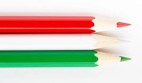 Flags of different countries on a white background from colored pencils Hunga Stock Photos