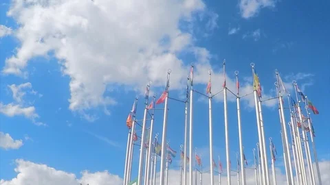 Flags of different countries in the wind timelapse Stock Footage 79814749