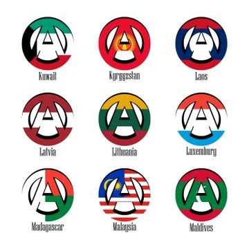 Flags of different countries of the world in the form of a sign of anarchy Stock Illustration