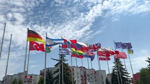 Flags of different countries of the world in a row Stock Footage 245236757