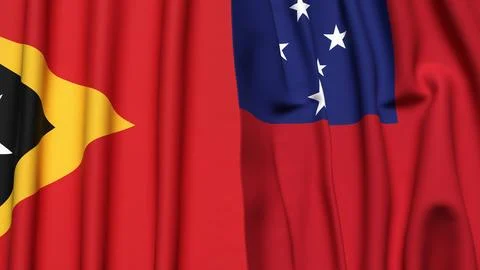 Flags of EAST TIMOR and SAMOA with realistic cloth texture Stock Photos