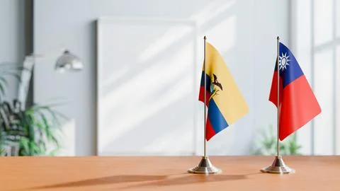FLAGS OF ECUADOR AND TAIWAN ON TABLE Stock Photos