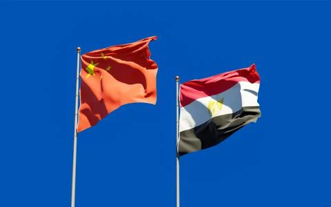 Flags of Egypt and China. Stock Photos