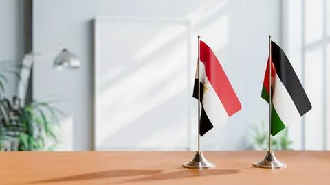 FLAGS OF EGYPT AND PALESTINE ON TABLE Stock Photos