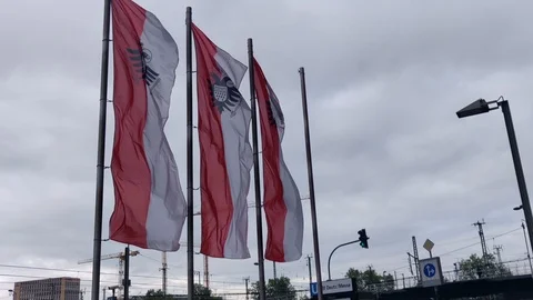 Flags with the emblem of the city of Cologne2 Stock Footage 118652053