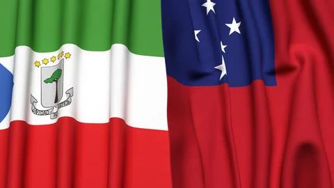 Flags of EQUATORIAL GUINEA and SAMOA with realistic cloth texture Stock Photos