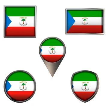 Flags of the Equatorial Guinea Icons set image Stock Illustration