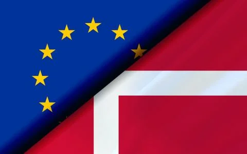 Flags of the EU and Denmark divided diagonally Stock Illustration