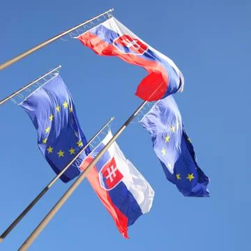 Flags of EU and Slovakia Stock Photos