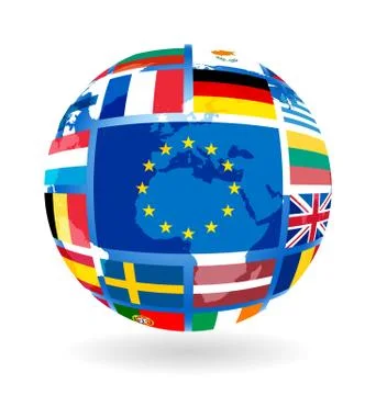 Flags of eu countries on globe Ilustração Stock