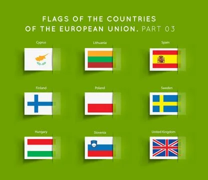 Flags of EU countries Vector Flags of EU countries on a geen background. P... Stock Photos