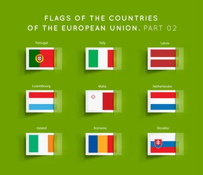 Flags of EU countries Vector Flags of EU countries on a green background. ... 写真素材