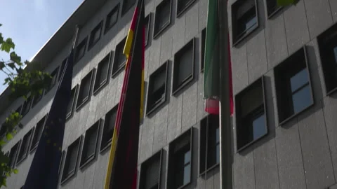 Flags of Europe (EU), Germany and North Rhine-Westphalia Stock Footage 337712158