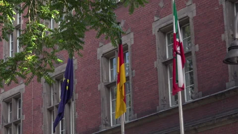 Flags of Europe (EU), Germany and North Rhine-Westphalia Stock Footage 337713202