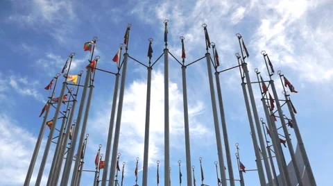 Flags of European countries on the background of sky Stock Footage 68743146