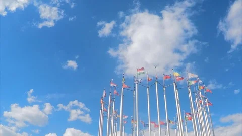Flags of European countries in the wind timelapse Stockbeeldmateriaal 79815022