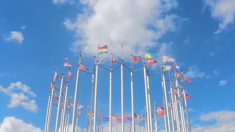 Flags Of the European Countries In The Wind Timelapse Stockbeeldmateriaal 82051892