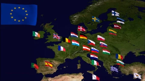 Flags of the European Union Stock Footage 64876071