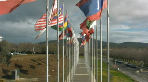 Flags flapping in the wind - wide shot Video stock 497993