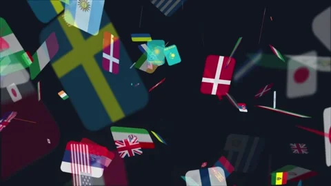 Flags Floating in Dark Space, International Global concept Animation Loop Stock Footage 310196095