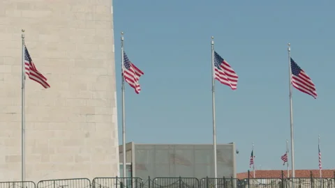 Flags Flown Flying in the Wind at Washington Monument, Slow Motion Stock-Footage 194739355