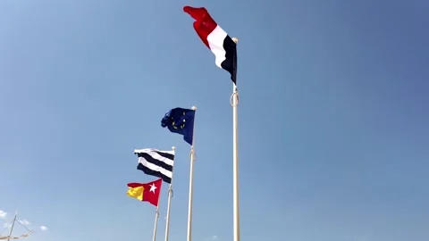 Flags fluttering along Dunkirk beach France Vídeos de archivo 342815511