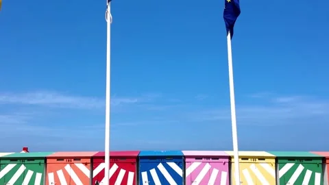 Flags fluttering along Dunkirk beach France Vídeos de archivo 342815514