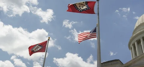 Flags Flying on Capitol Building, Close Stock Footage 95997815
