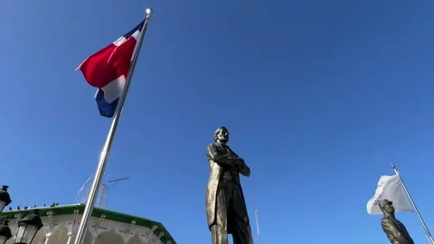 Flags flying on the downtown square in Puerto Plata, Dominican Republic. Stock Footage 171834461