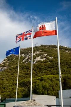 Flags flying in Gibraltar Foto stock