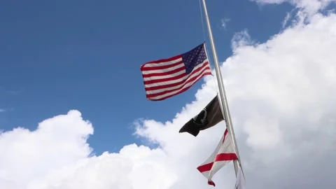 Flags flying at half mast. 4K Stock Footage 139891985