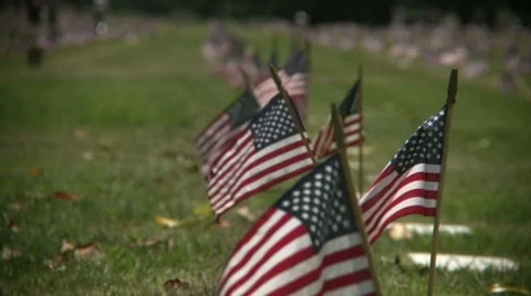Flags flying at Veteran's Cemetery Video stock 7736831