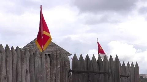Flags on the fortress wall Stock Footage 81338126