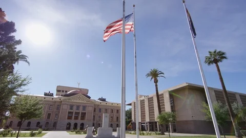 Flags in front of the Arizona Capitol building Stock-Footage 86790673