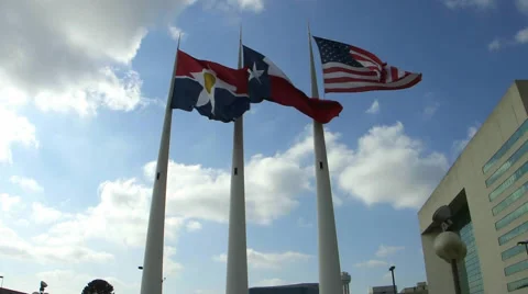 Flags in front of City Hall in Downtown Dallas Stock Footage 45017953