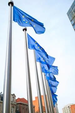 Flags in front of the EU Commission building Stock-Fotos