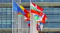 Flags in front of The European Parliament in Strasbourg HD Footage